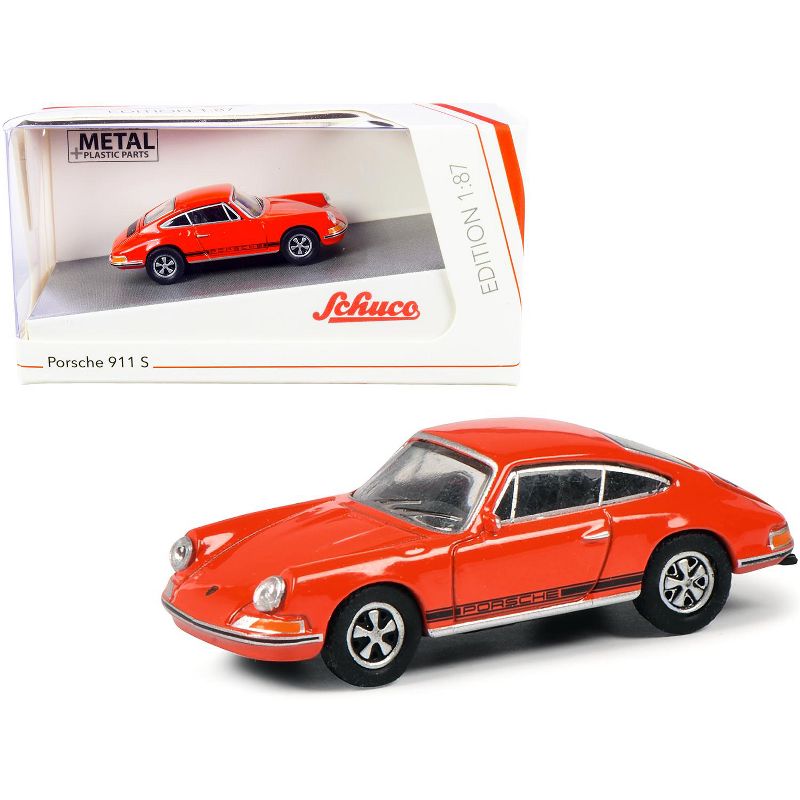 Porsche 911 S Orange with Black Stripes 1/87 (HO) Diecast Model Car by Schuco