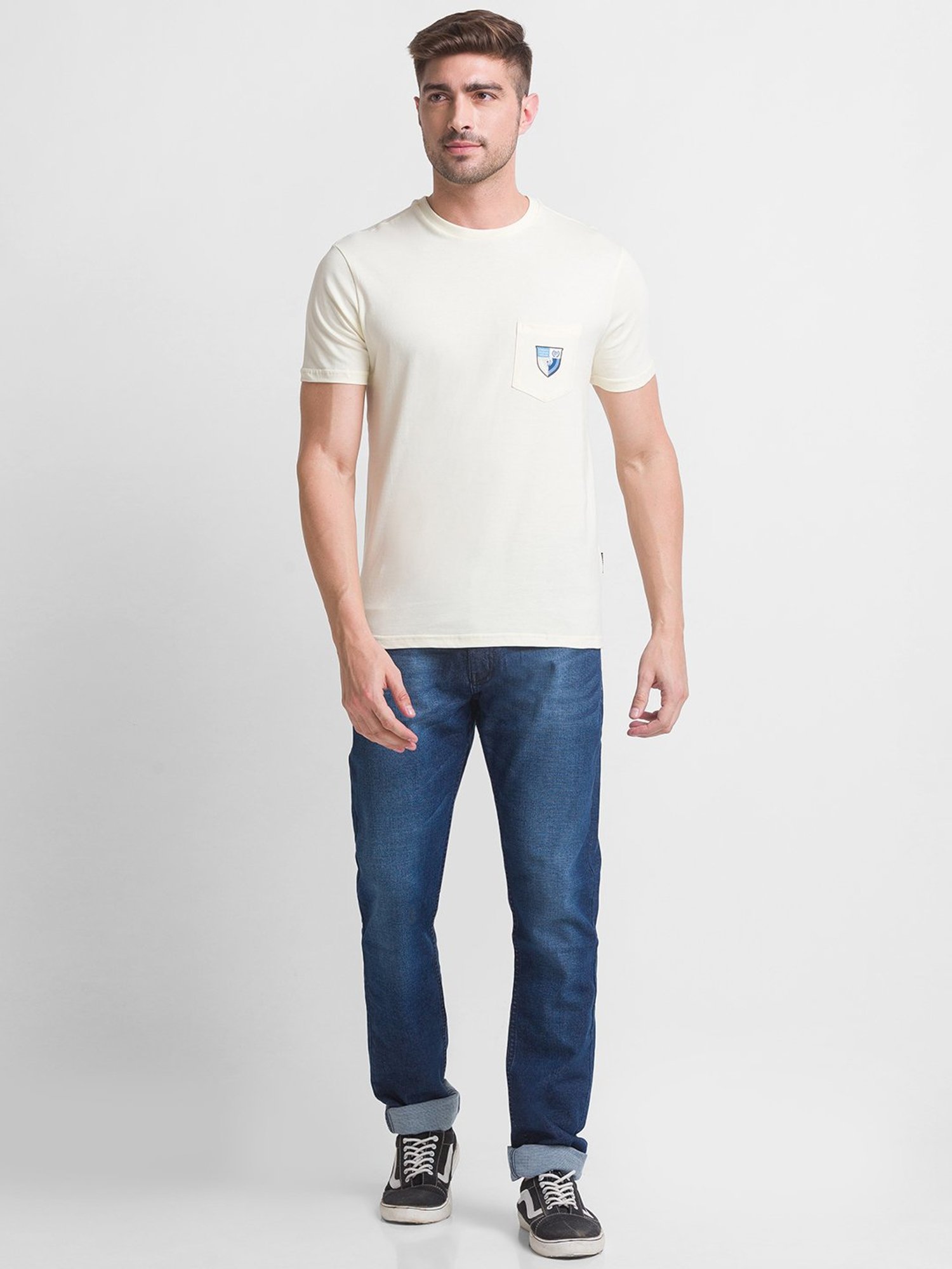Giordano Light Yellow Slim Fit Crew T-Shirt