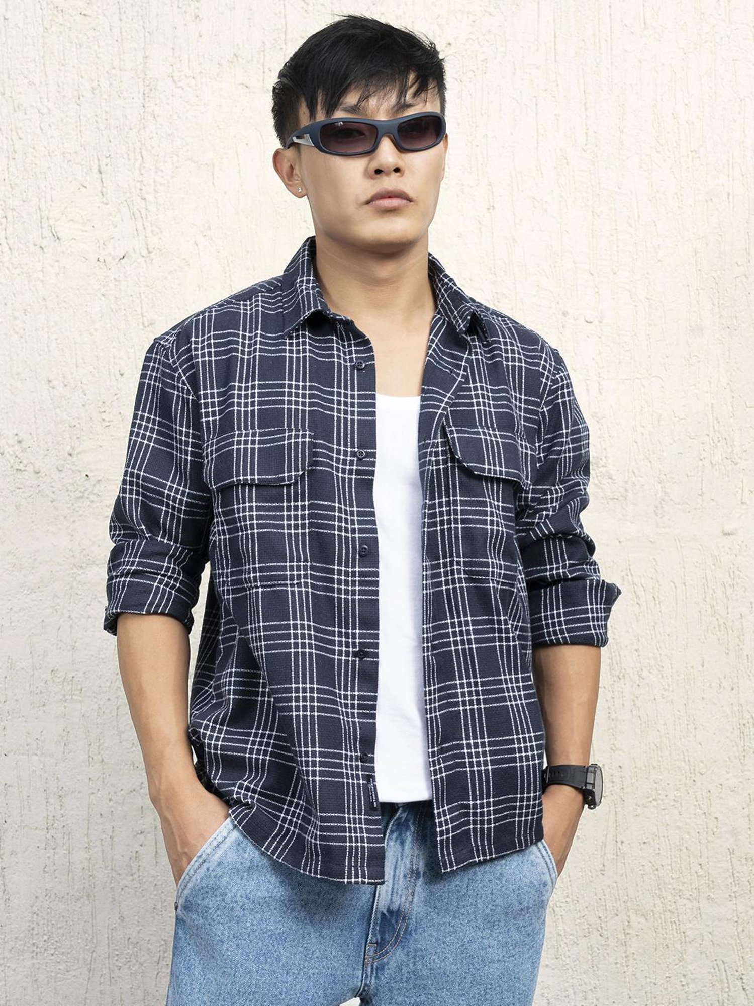 Hubberholme Men Cotton Long Sleeves Oversized Checked Double Pocket Shirt 15