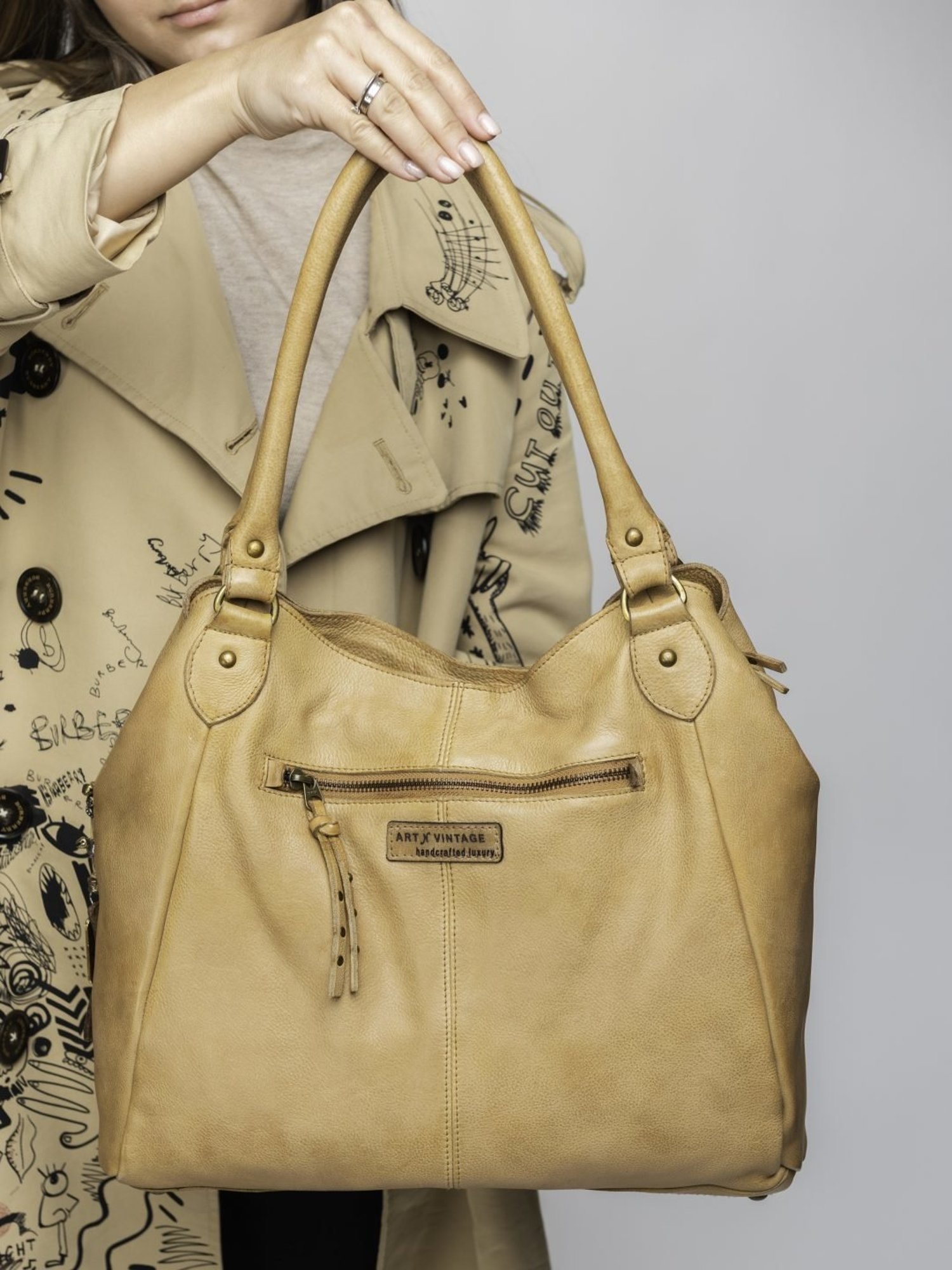 Art N Vintage Carla Mustard Yellow Leather Textured Medium Shoulder Handbag