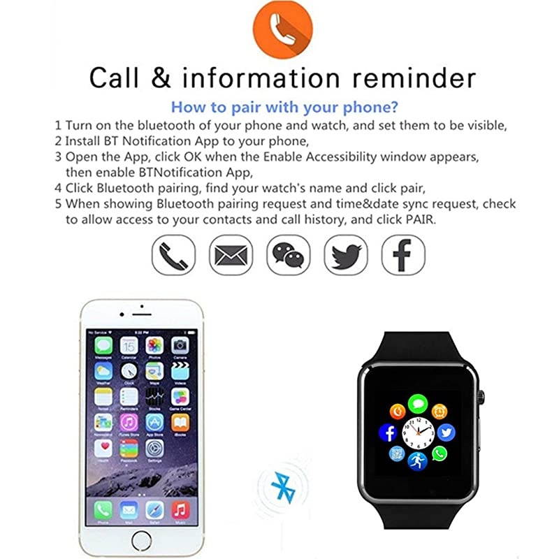 Smart Watch Smartwatch Phone with SD Card Pedometer Call Text Notification SIM Card Slot Music Player Camera Compatible for Android Samsung Huawei and iPhone Partial Functions for Men Women