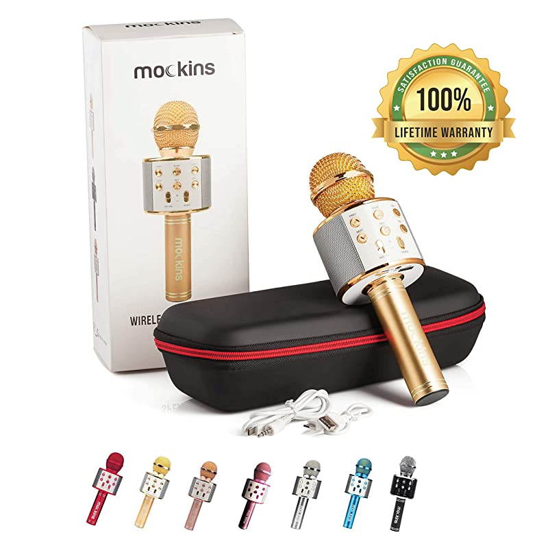 Wireless Bluetooth Karaoke Microphone with Built in Bluetooth Speaker Speaker Allinone Karaoke Machine | Compatible with Android iOS iPhone Gold Color