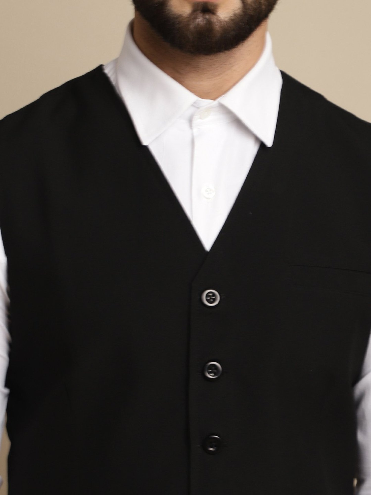 Even Black Regular Fit V Neck Waistcoat