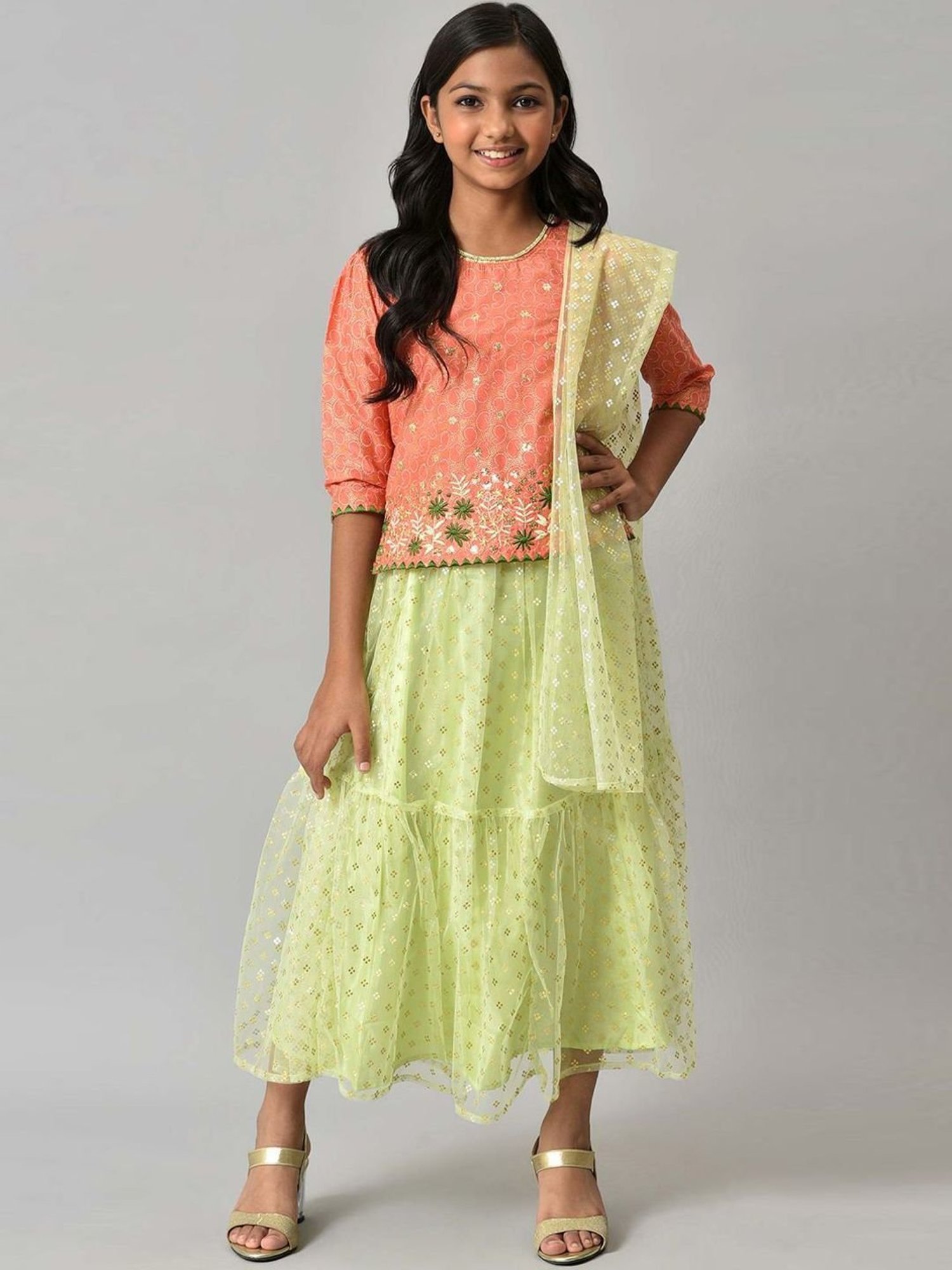 Aurelia Kids Orange & Green Printed Top Set