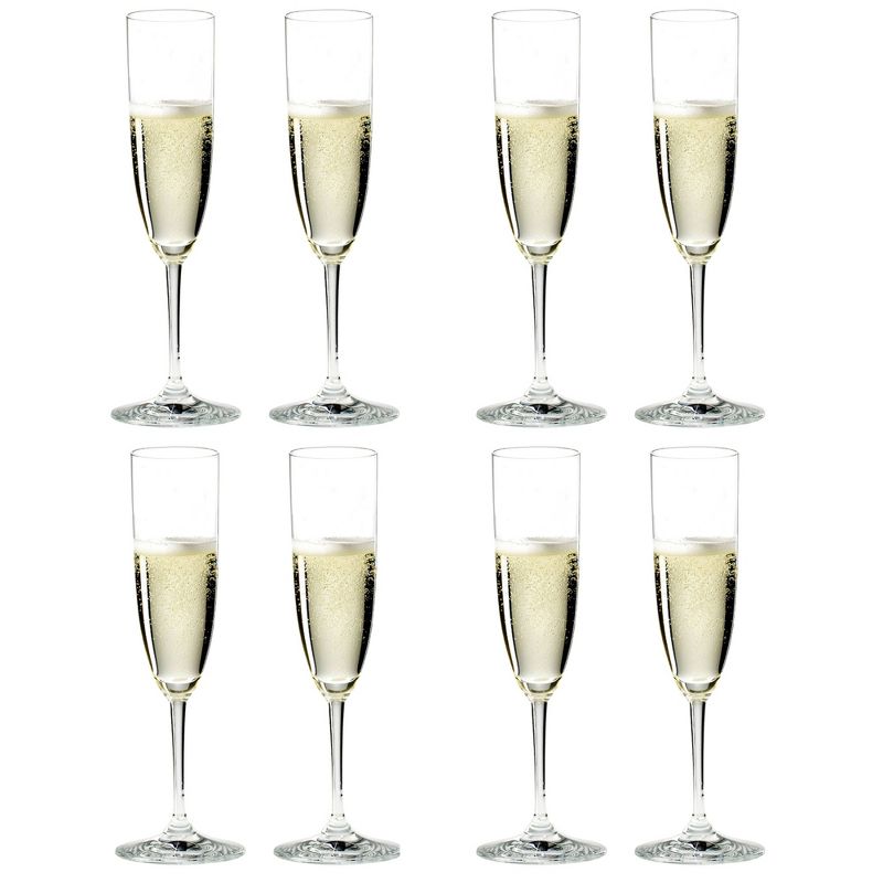 Riedel 6416/08-POL Vinum Champagne Dishwasher Safe Crystal Champagne and Rose Wine Drinking Glasses Stemware with Microfiber Polishing Cloth (8 Pack)