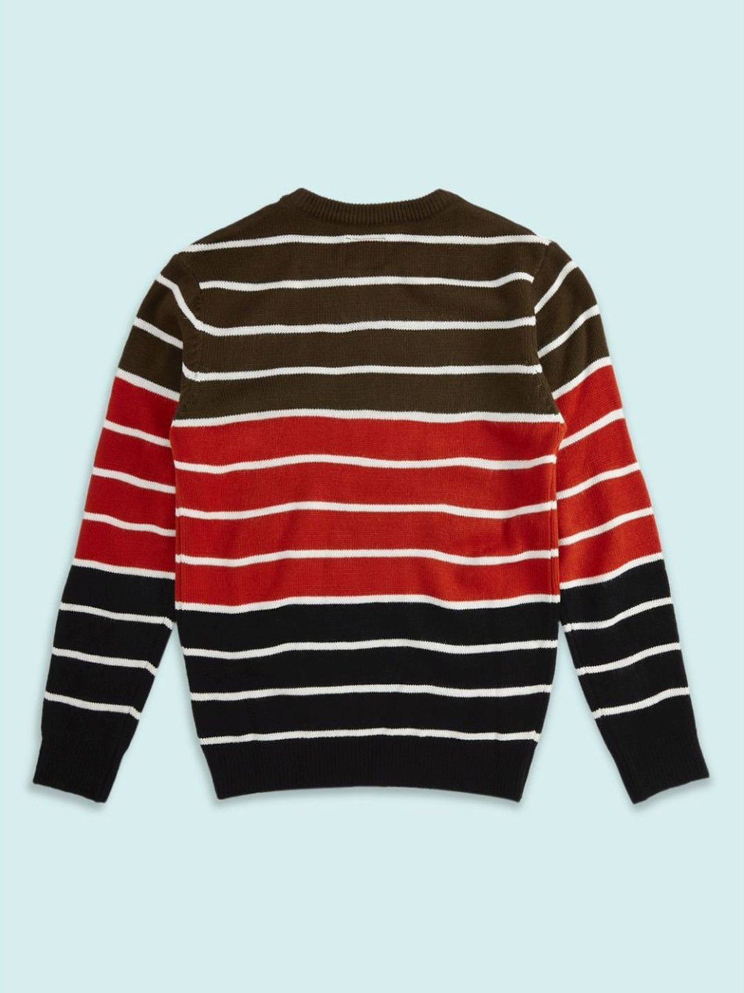 Pantaloons Junior Olive & Red Striped Full Sleeves Sweater