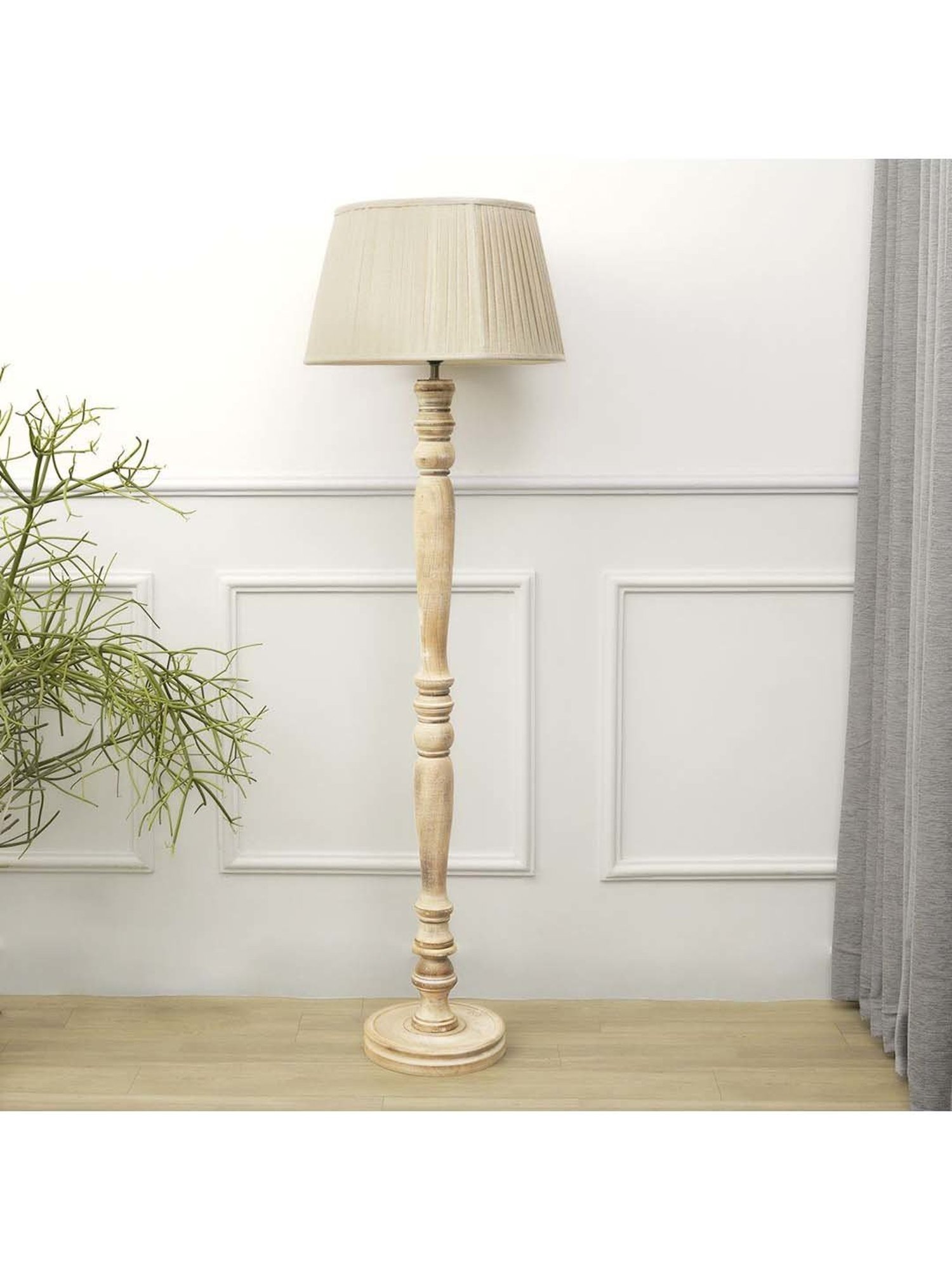 Kapoor E Illuminations Siemon Distress White Wood Single Light Floor Lamp