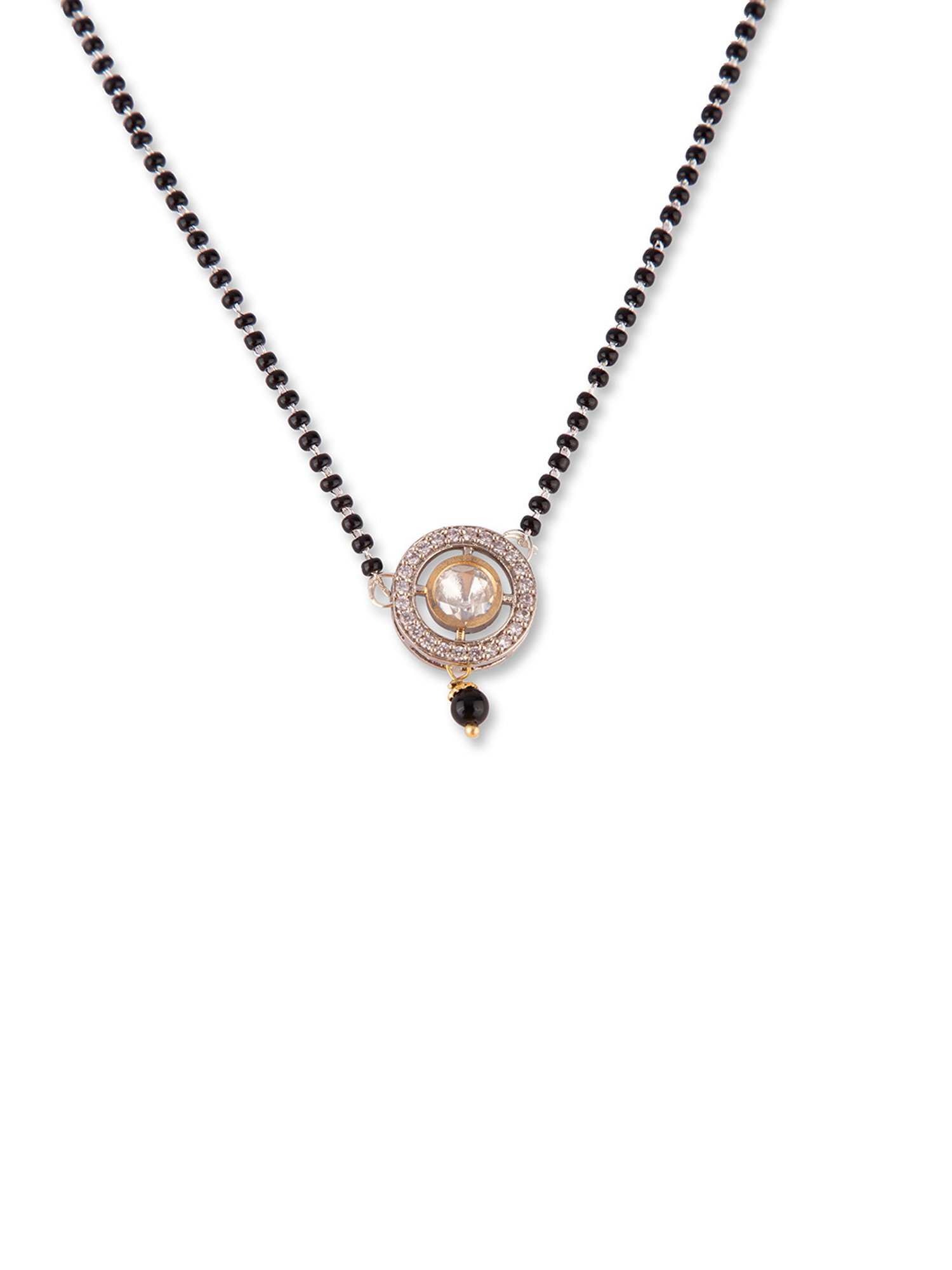 Priyaasi Silver-Plated AD Black Beads Kundan Mangalsutra