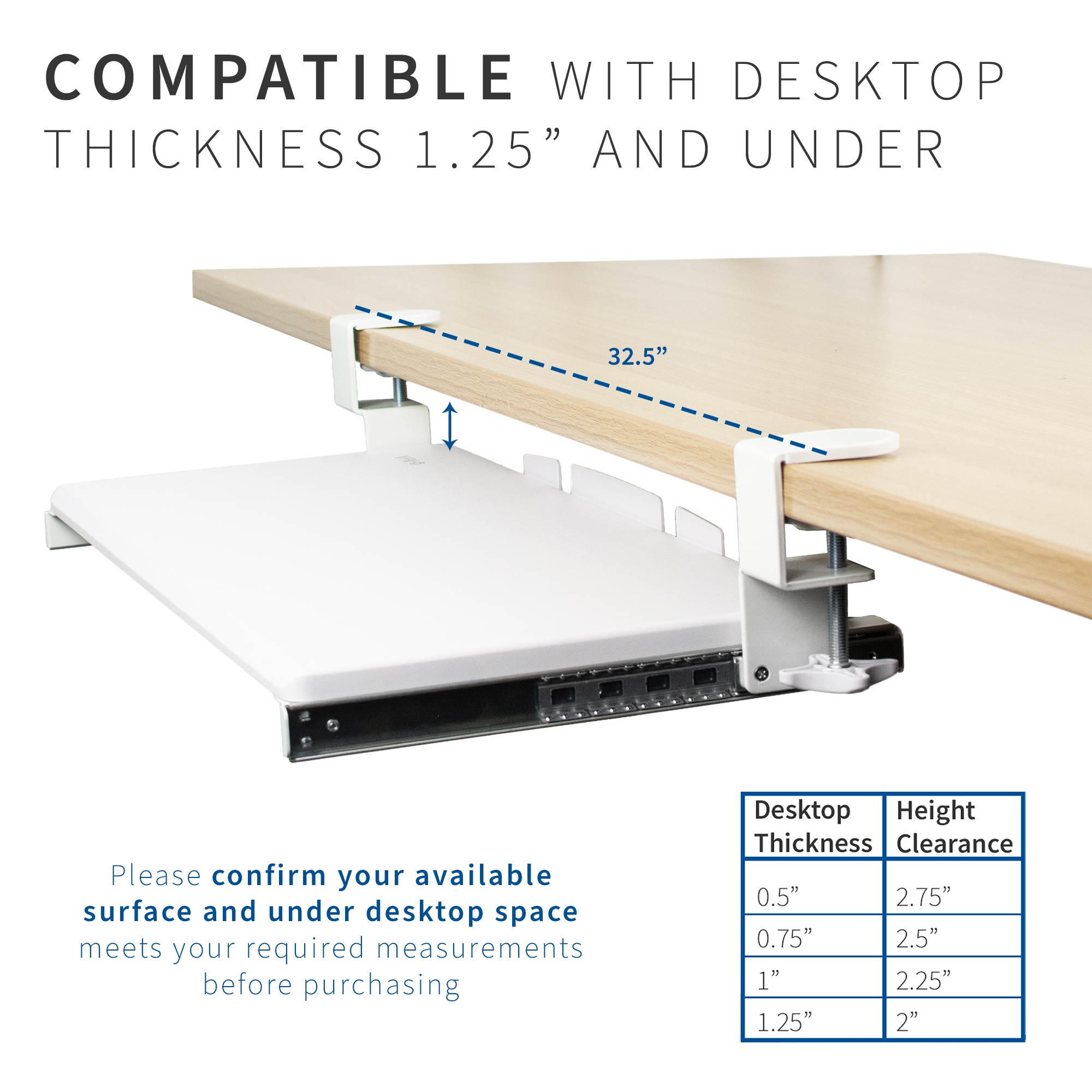 VIVO Extra Sturdy Clamp-on Computer Keyboard and Mouse Under Desk Slider Tray | 27" x 11" Platform Drawer (MOUNT-KB05W)