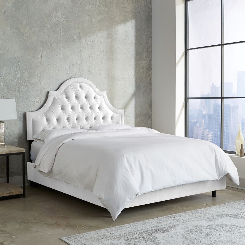 Bella High Arch Tufted Bed Queen Velvet White Furniture - Skyline Furniture