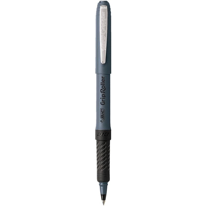 BIC Roller Glide Grip Ballpoint Pen, 0.5 mm Micro Tip, Black Ink, Charcoal Barrel, pk of 12