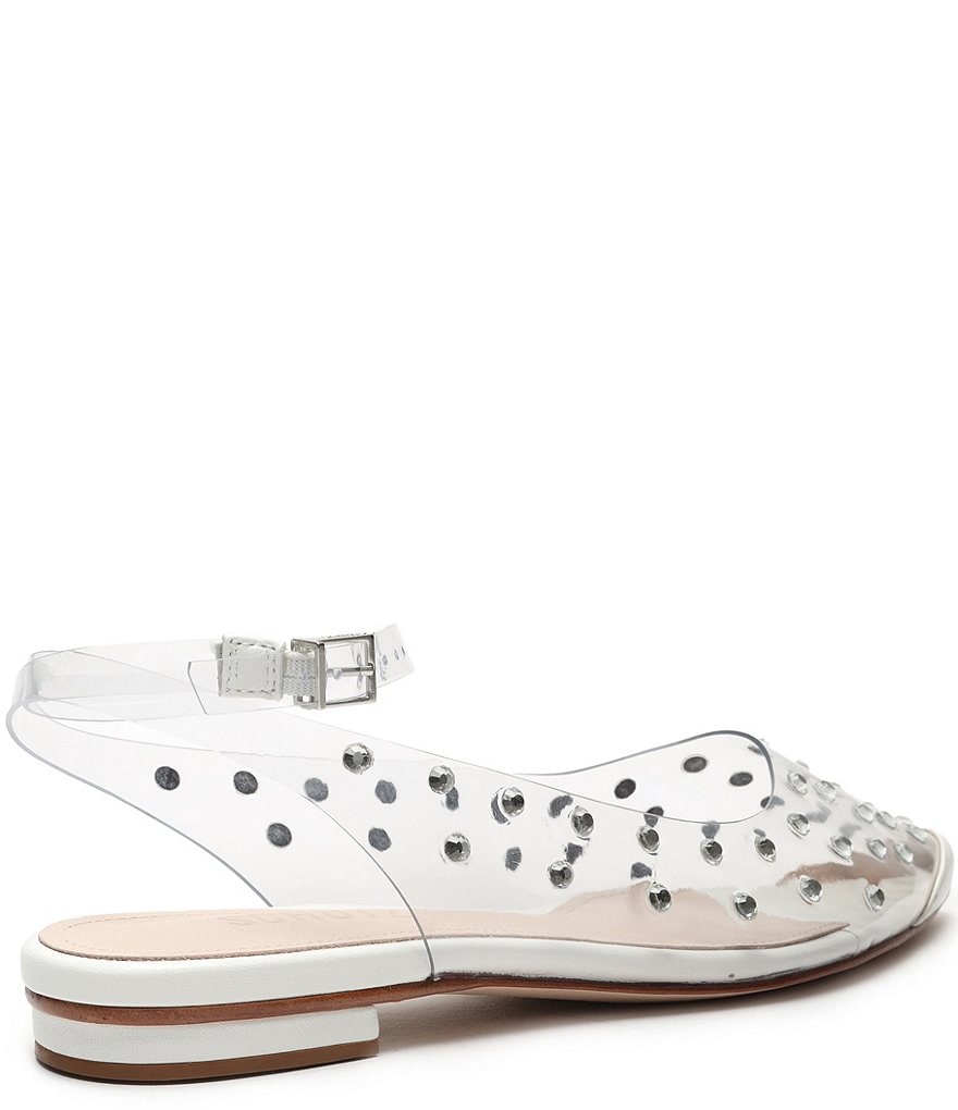 Schutz Biina Clear Vinyl Studded Pointed Toe Ankle Strap Flats