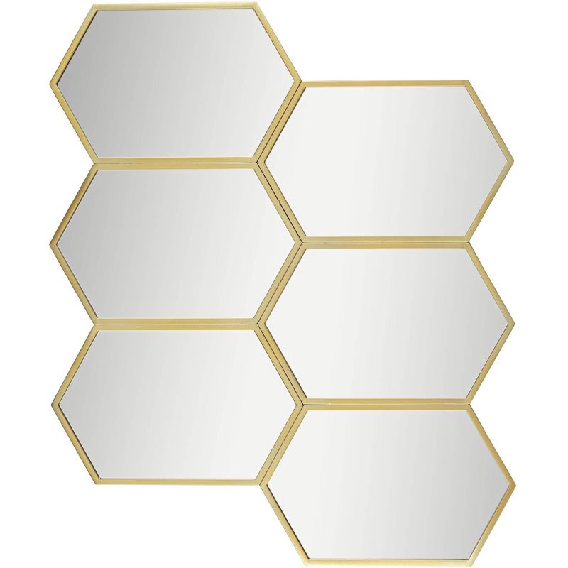 Troye Gold Metal 35 1/2" x 29 1/2" 6-Hexagonal Wall Mirror