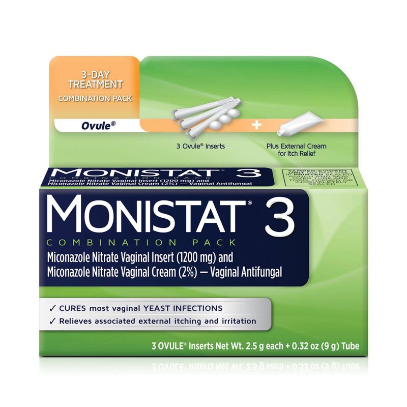 MONISTAT 3-Dose Yeast Infection Treatment, 3 Ovule Inserts & External Itch Cream