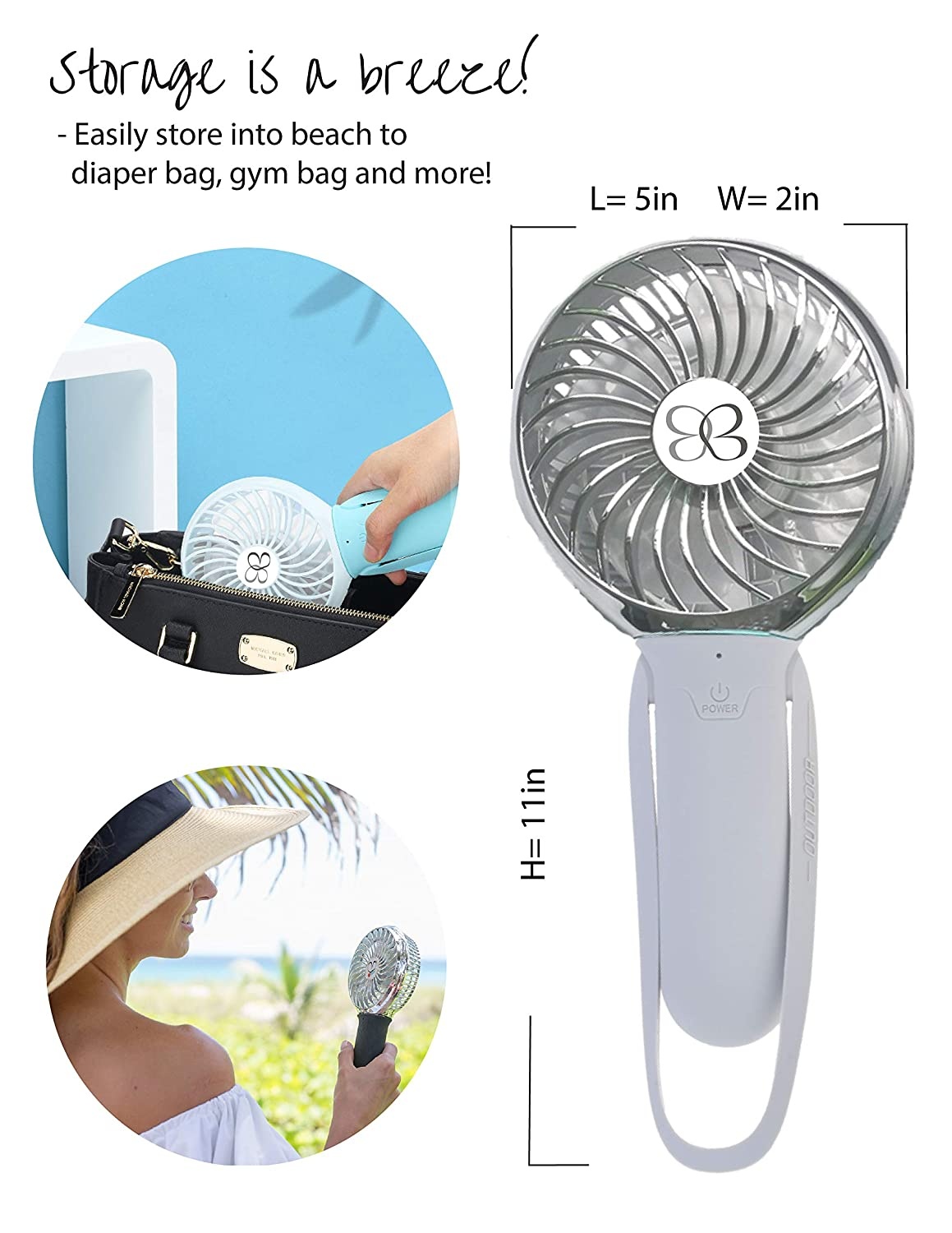 Buggygear 3 Speed USB Rechargeable Turbo Fan, Gray/Chrome