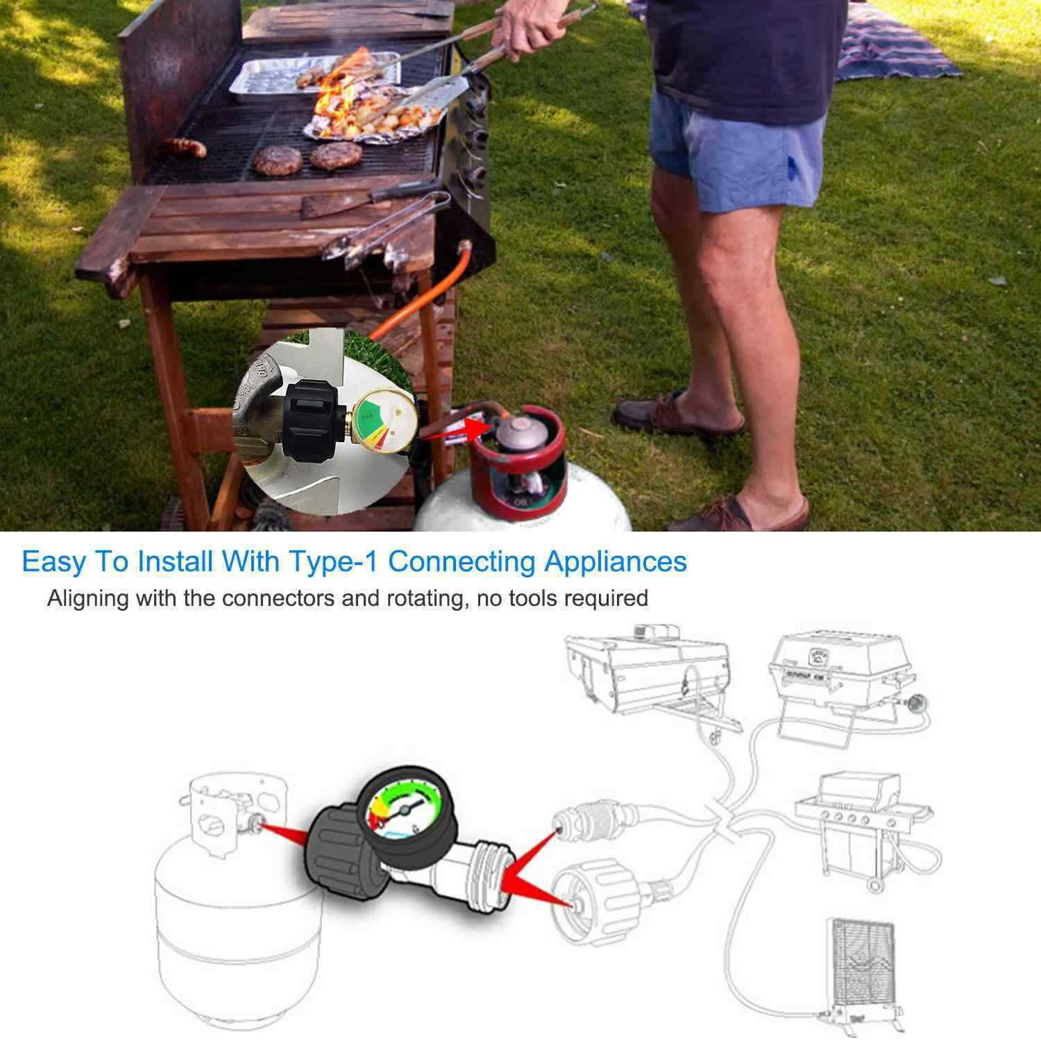 Propane Tank Brass Adapter W/ Pressure Meter Gauge 4 Master LP Gas BBQ Grill RV