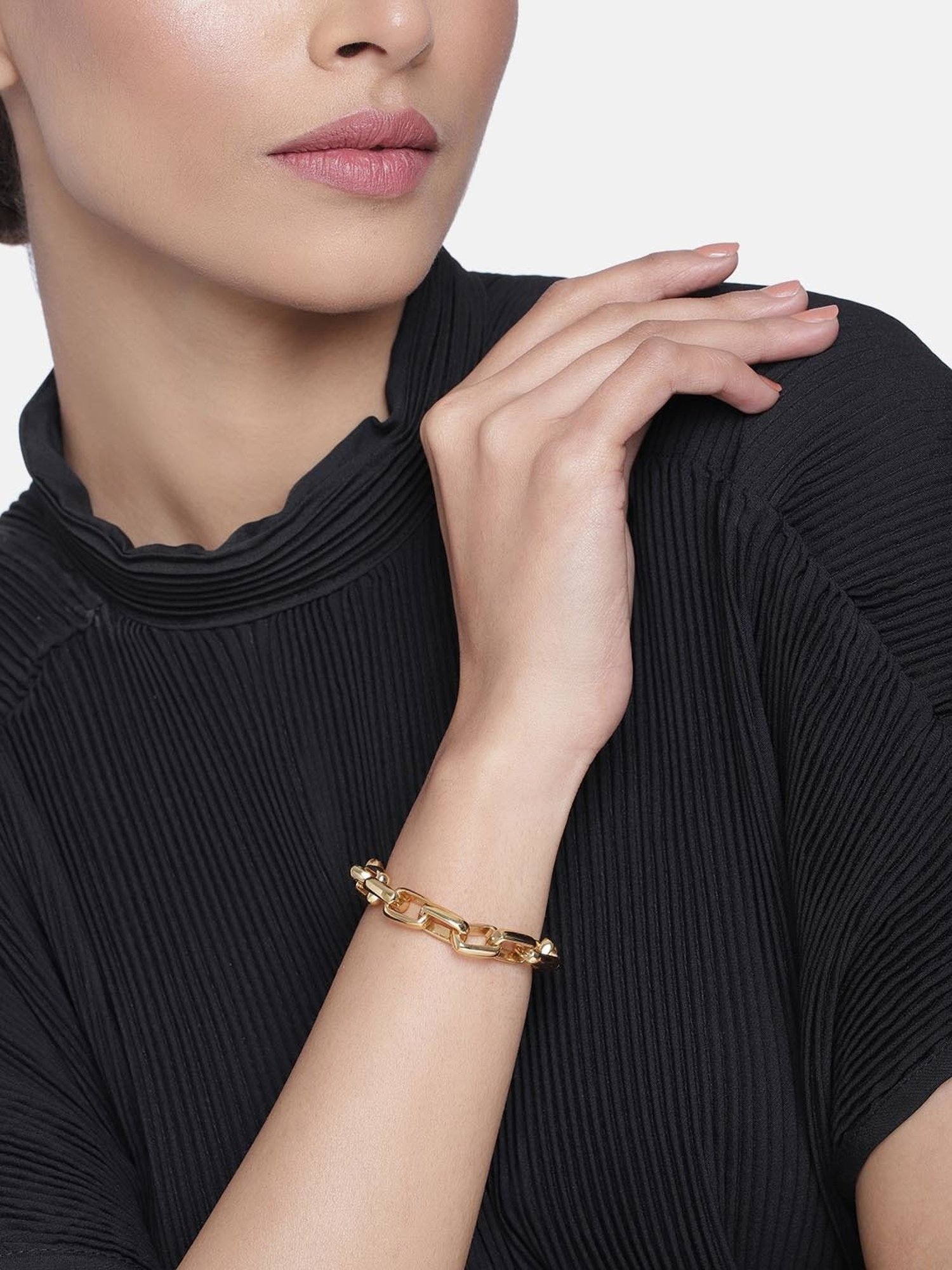 Estele Gold-Plated Rectangular Link Bracelet for Women