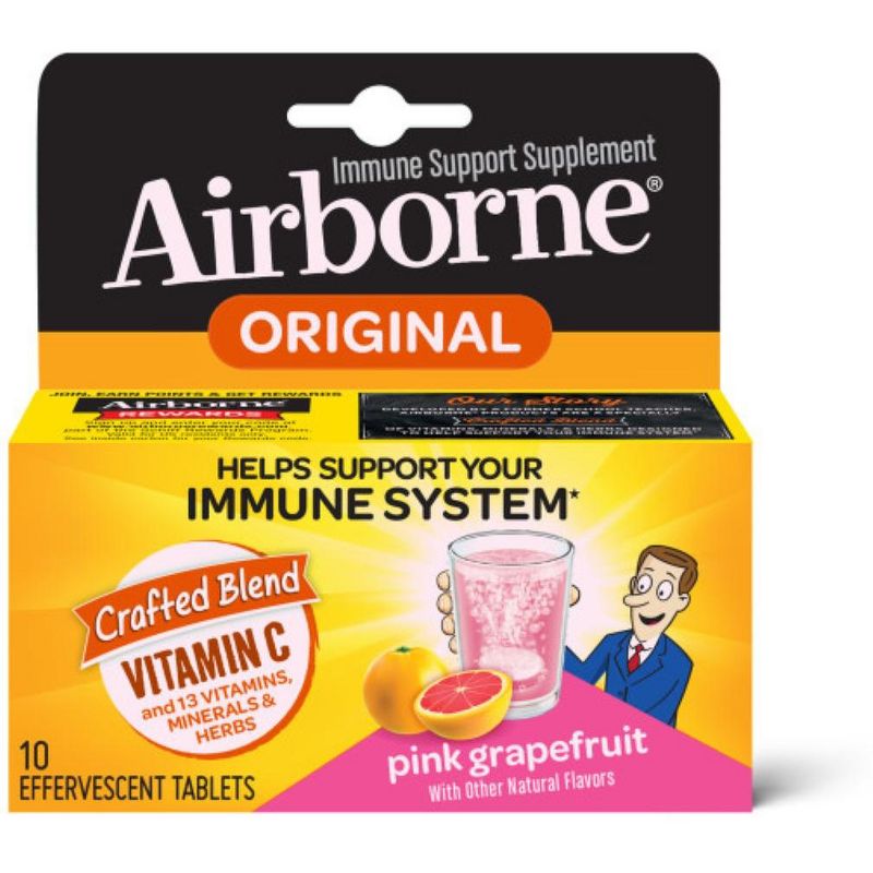 Airborne Immune Support Supplement Effervescent Tablets - Pink Grapefruit - 10ct