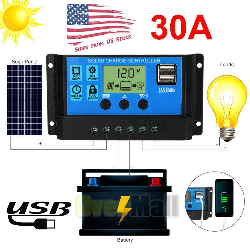 2x 30A MPPT Solar Panel Regulator Charge Controller 12V/24V Auto Focus Tracking