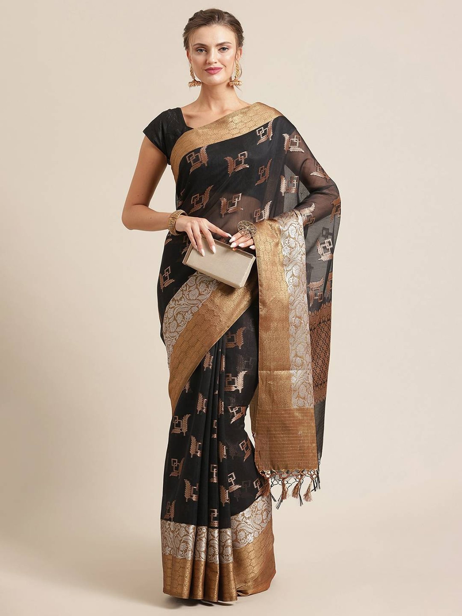 Banarasi Silk Works black Woven Saree with Blouse