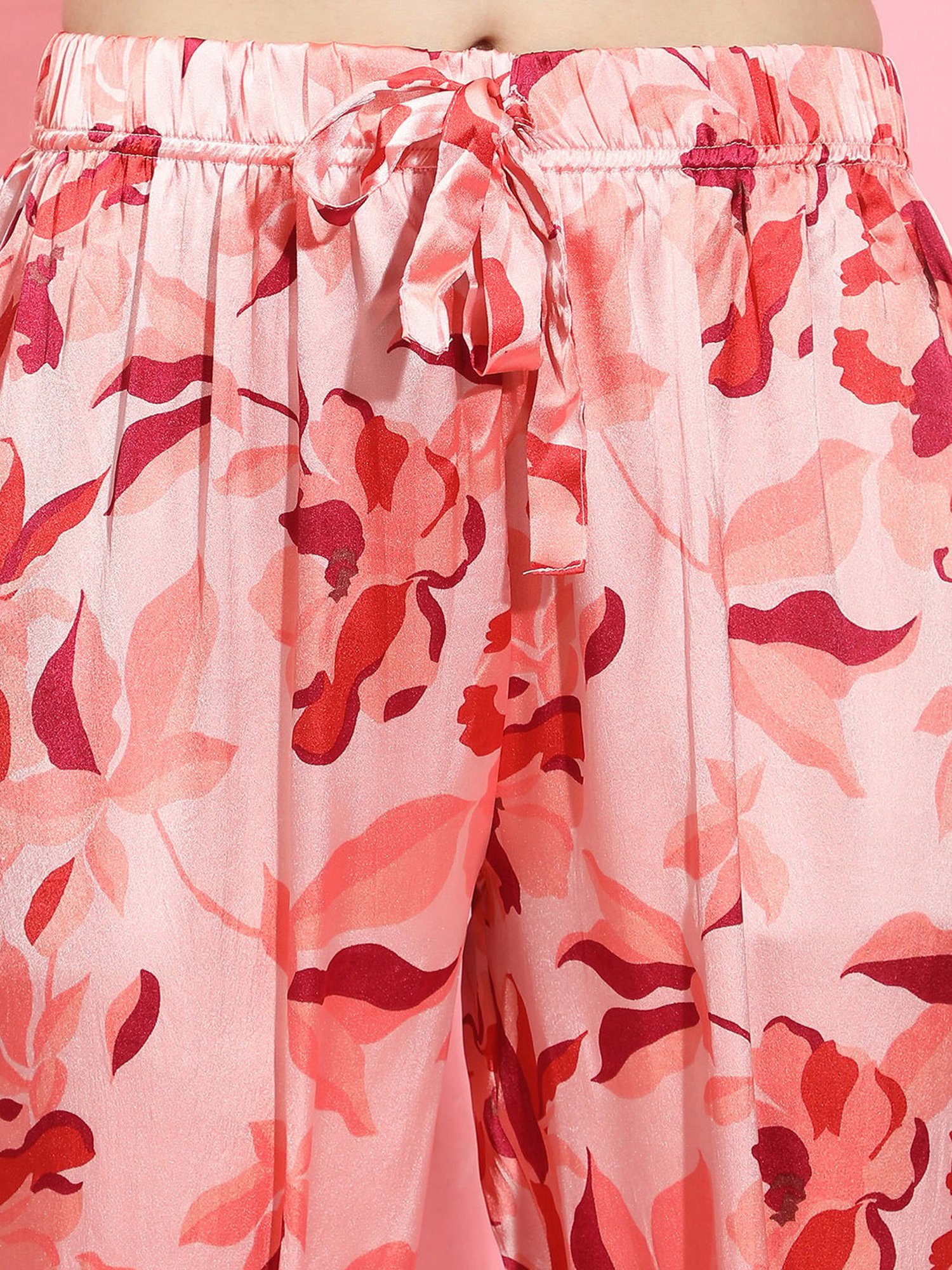 Oxolloxo Pink Satin Printed Pyjamas