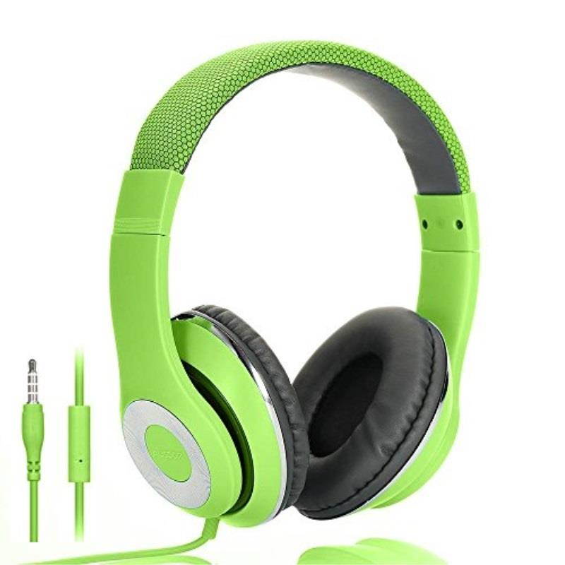AUSDOM Lightweight Over-Ear Wired HiFi Stereo Headphones with Built-in Mic Comfortable Leather Earphones Noise Isolating Adjustable Deep Bass for iPhone iPod iPad Macbook MP3 Smartphones Laptop- Green