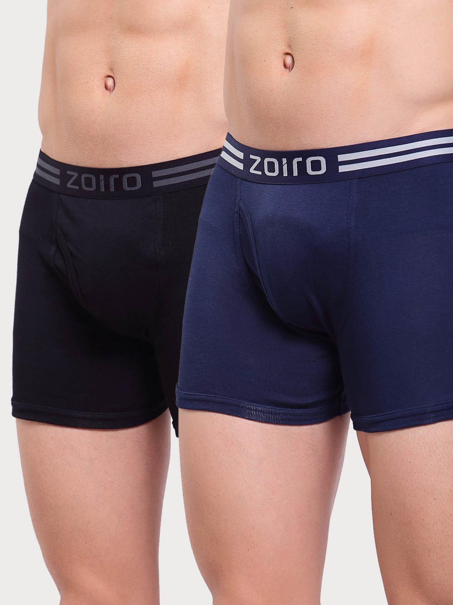 Zoiro Dark Denim & Black Cotton Regular Fit Trunks - Pack Of 2