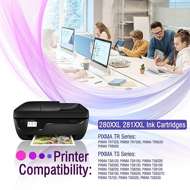 Compatible Ink Cartridges Replacement for Canon 280 281 PGI280XXL CLI281XXL for PIXMA TR8520 TS8220 TR7520 TS9120 TS6120 TS6220 TS8120 TS9520 TS6320 TS9521C TS8320 TS702 5 Pack