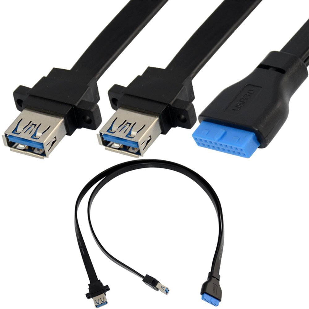 2 Port USB 3.0 A Female Screw Panel Mount to Motherboard 20 Pin Flat Cable Cord,2 x USB3.0 Dual Port USB 3.0 Female Screw Mount Panel Type to Motherboard 20Pin Cable PC Case cables ( 50cm/1.64ft)