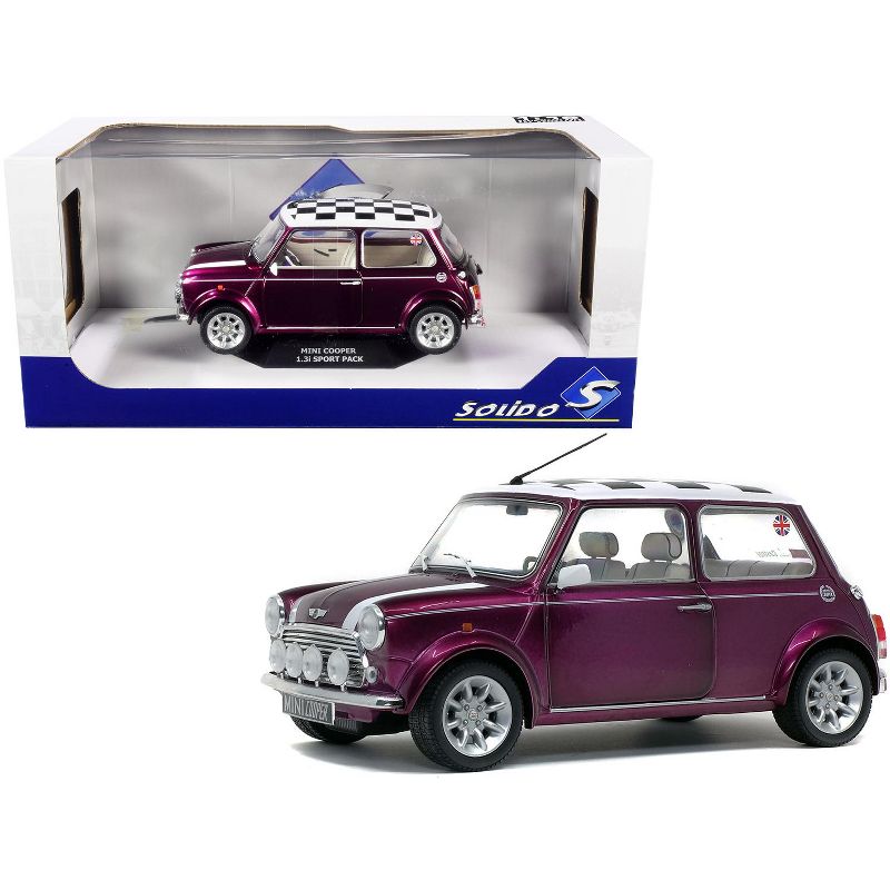 1997 Mini Cooper 1.3i Sport Purple with Check Top 1/18 Diecast Model Car by Solido