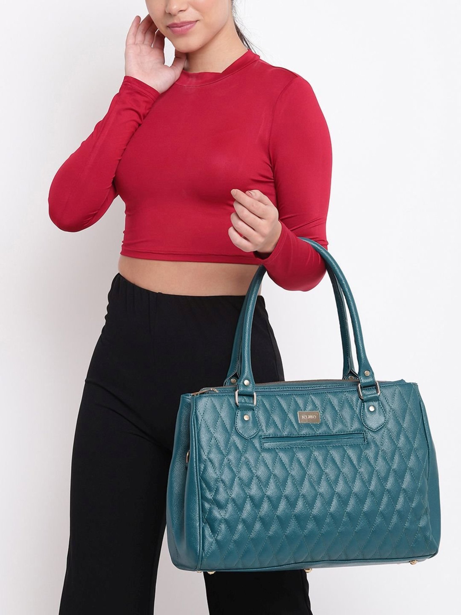 KLEIO Grey Quilted Medium Laptop Handbag