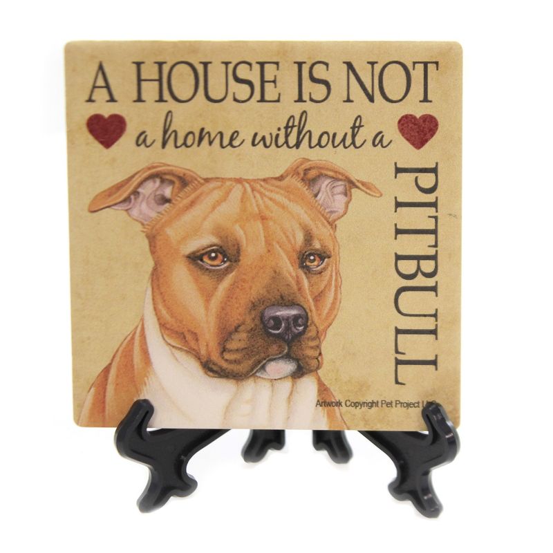 Animal 4.0" Pitbull - House Stone Coaster Easel Sjt Enterprises  -  Coasters