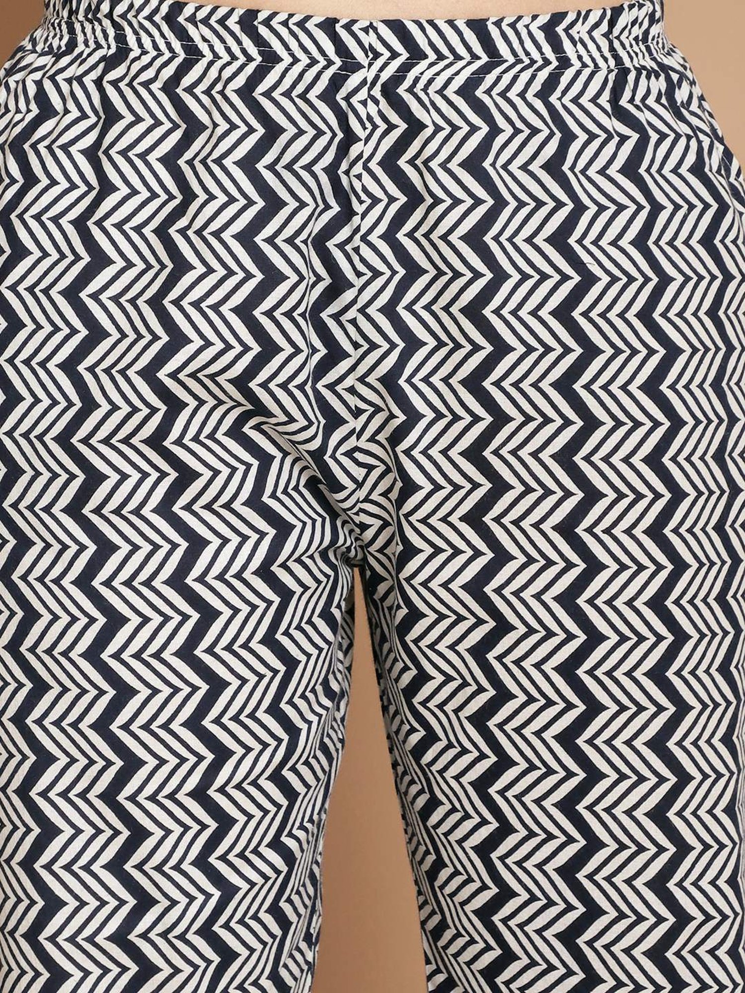 Kanvin Navy Cotton Printed Tunic Pyjamas Set