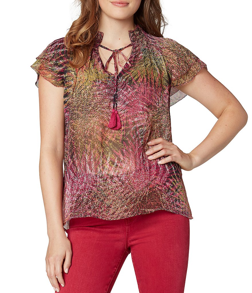 Liverpool Los Angeles Cap Flutter Sleeve Printed Chiffon Blouse