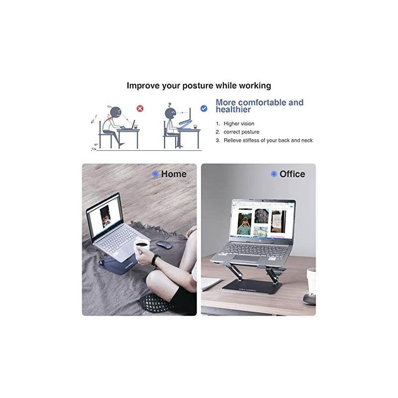 Laptop Stand EPN Laptop Riser with HeatVent to Elevate Laptop Adjustable Desktop Holder Compatible with SlideProof Silicone and Protective Hooks for MacBook ProAir Space Grey