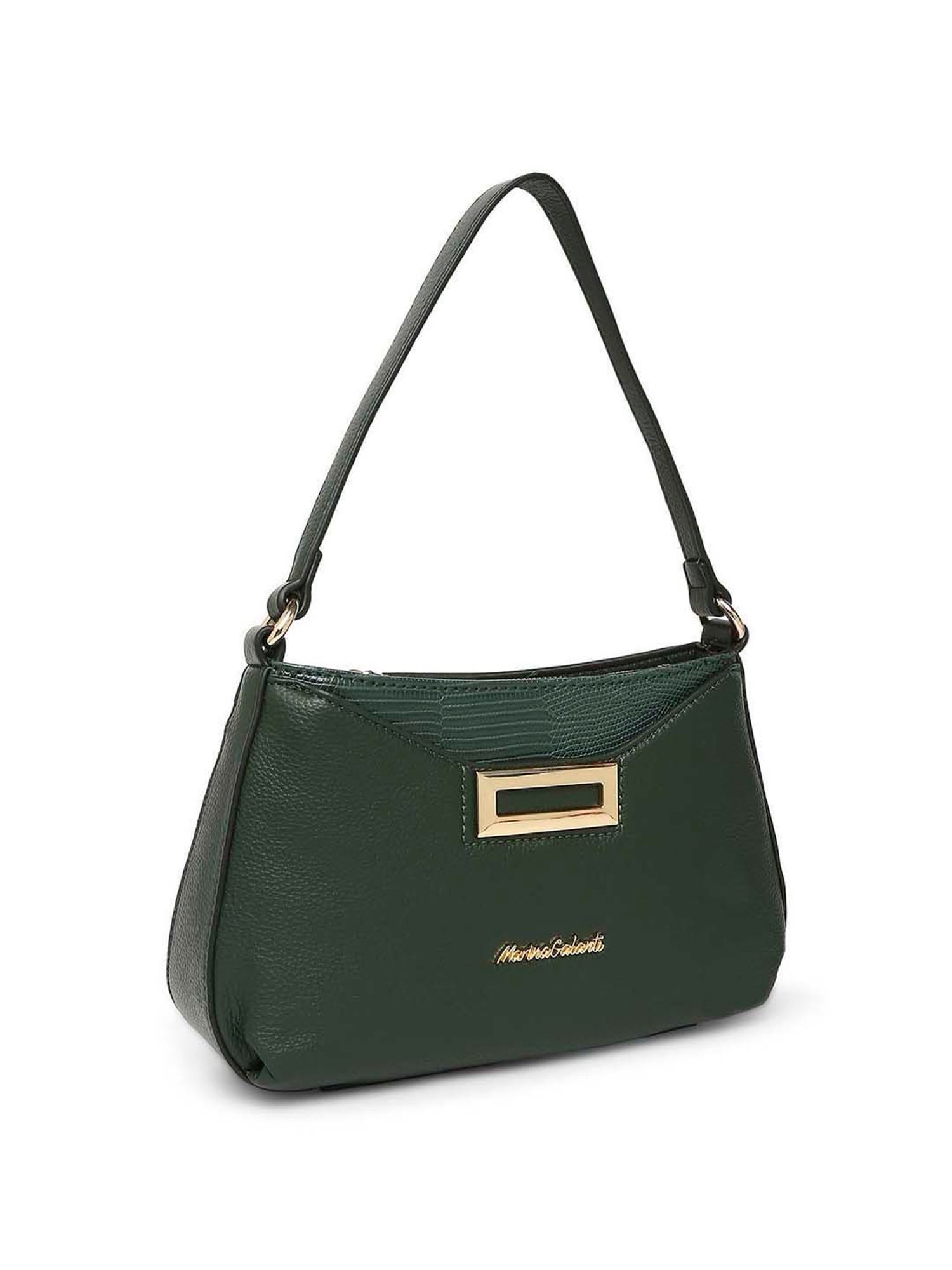 Marina Galanti Green Textured Medium Baguette Bag
