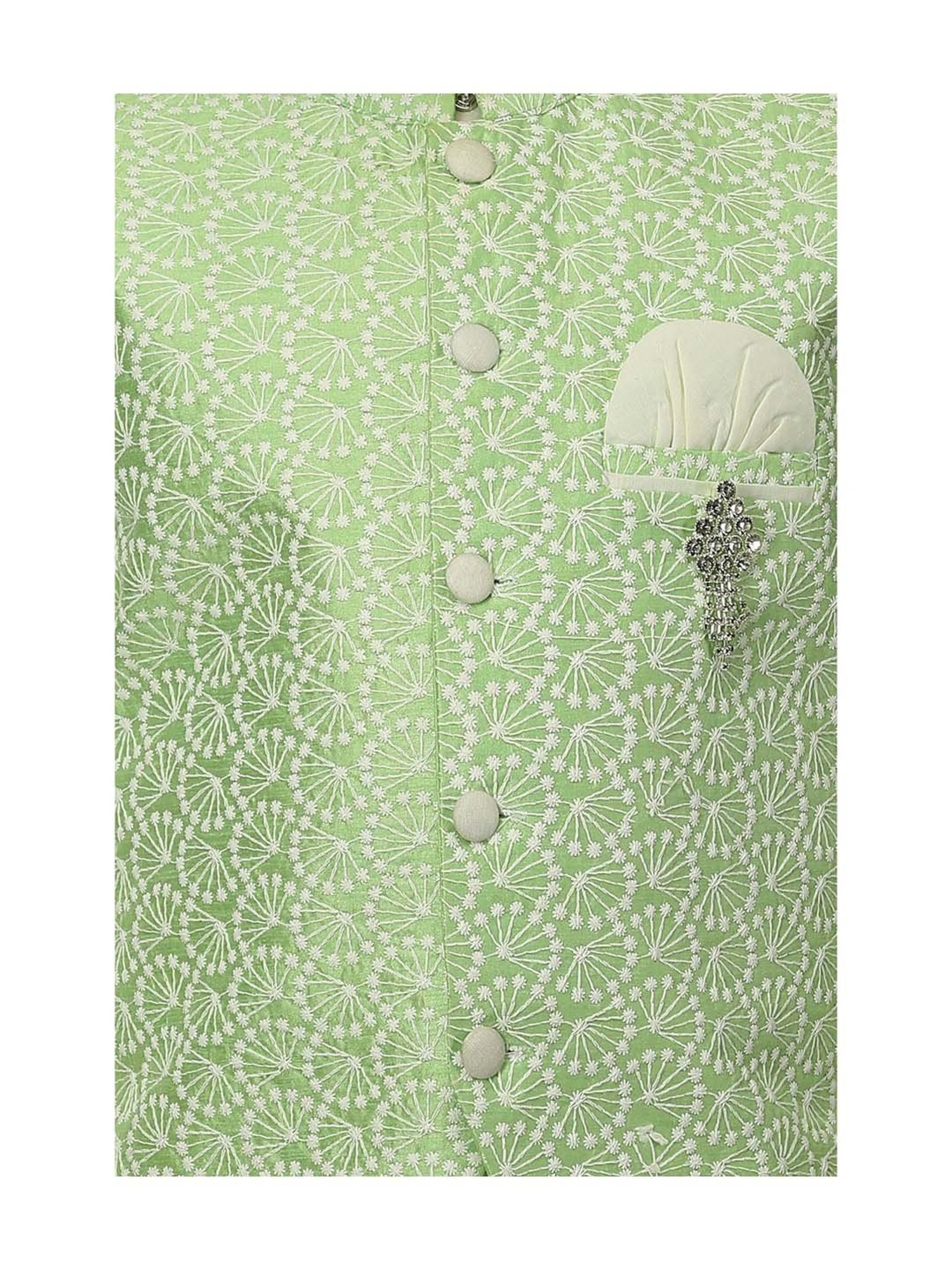 Ahhaaaa Kids Mint Green & White Cotton Printed Full Sleeves Kurta Set