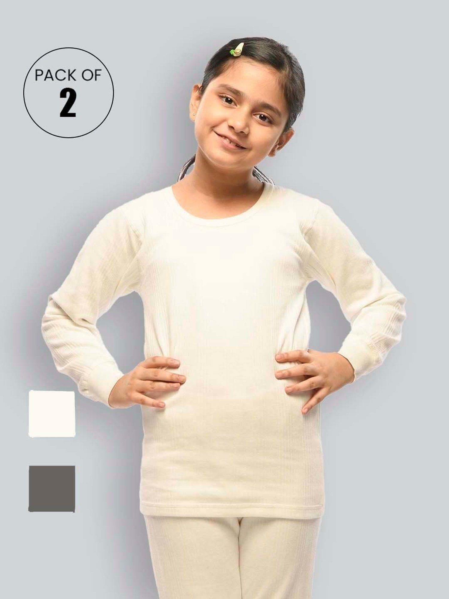 Dyca Kids Grey Melange Textured Thermal Top (Pack Of 2)
