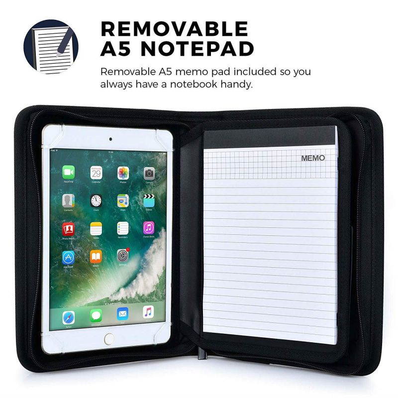 Cooper BIZMATE Padfolio Organizer case for 7" - 8" inch Tablets | Business Executive Tablet Portfolio with A5 Notepad Paper Pad | Journal Notebook Folio, Pen Holder, Card Pockets, YKK Zipper (Black)
