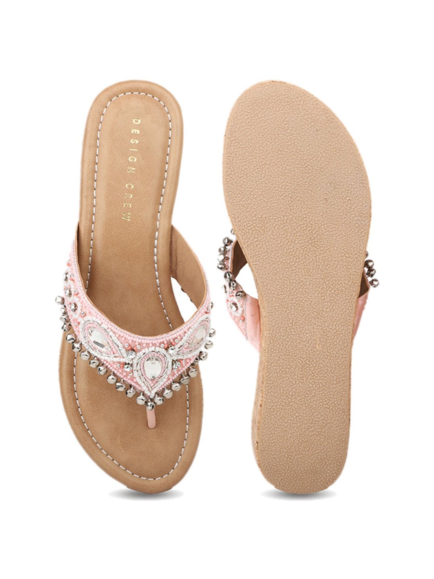 Design Crew Women's Pink Thong Wedges