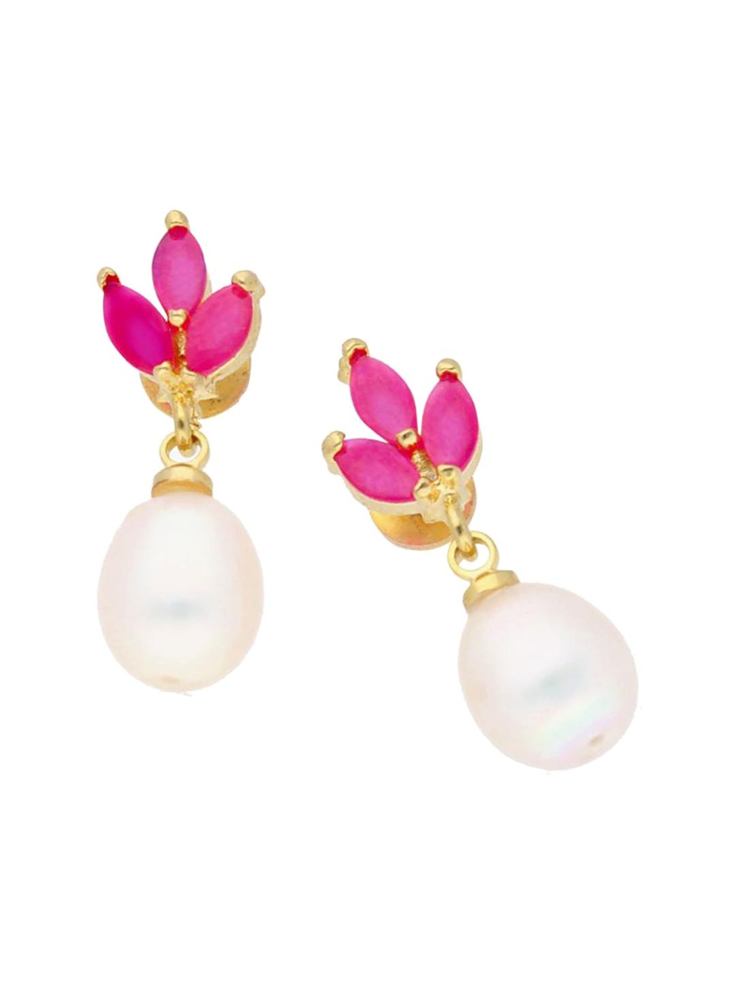 Sri Jagdamba Pearls Noha Pink & Pearl White Alloy Drop Earrings