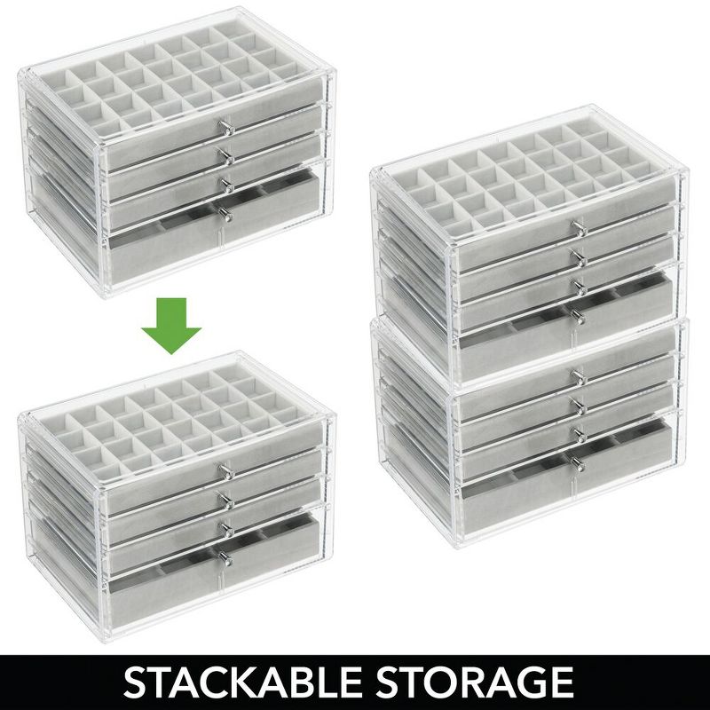 mDesign Plastic Jewelry Box, 4 Removable Storage Organizer Trays - Clear/Gray