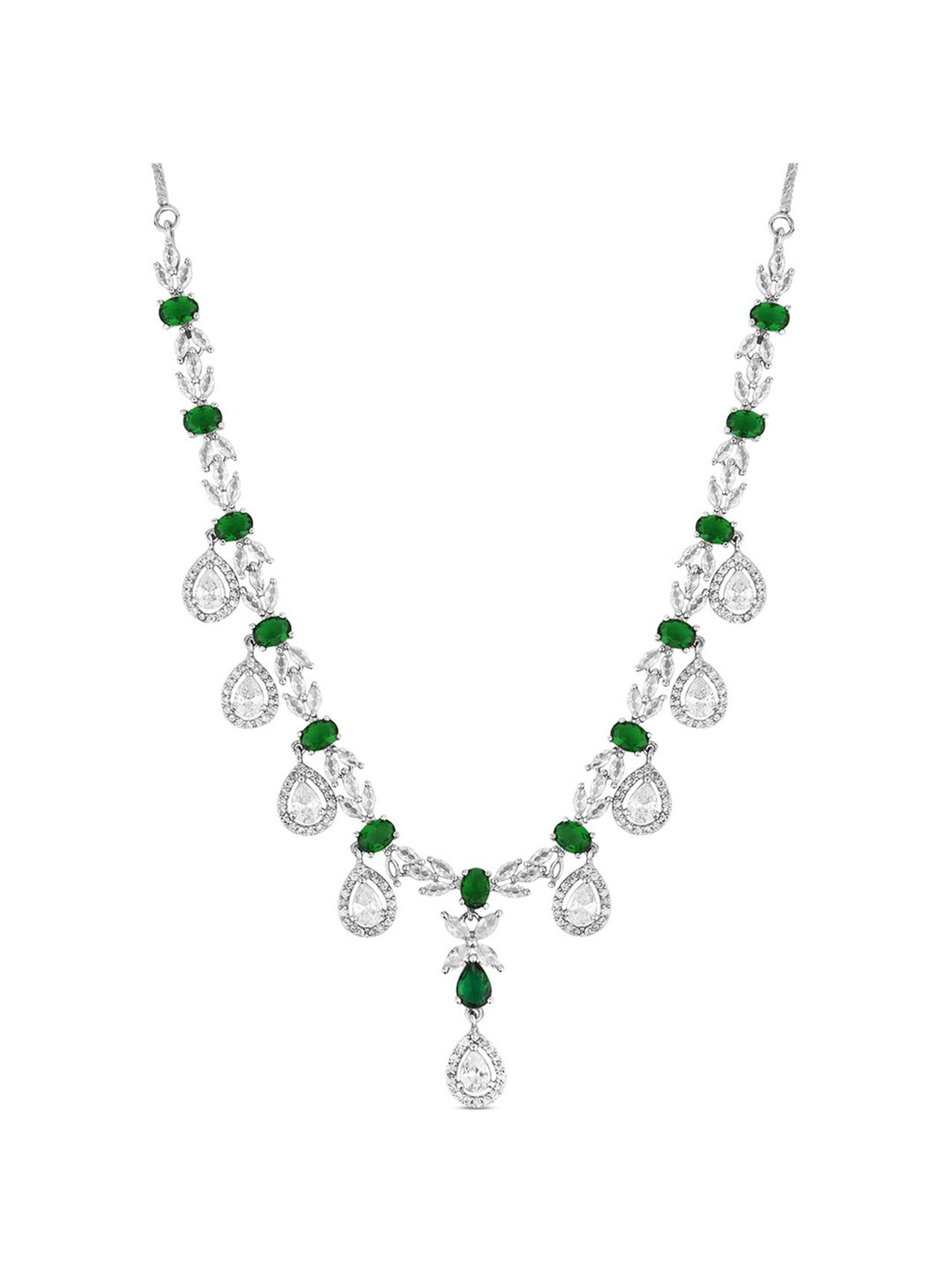 Fida Silver-Plated Green & White Necklace Set for Women