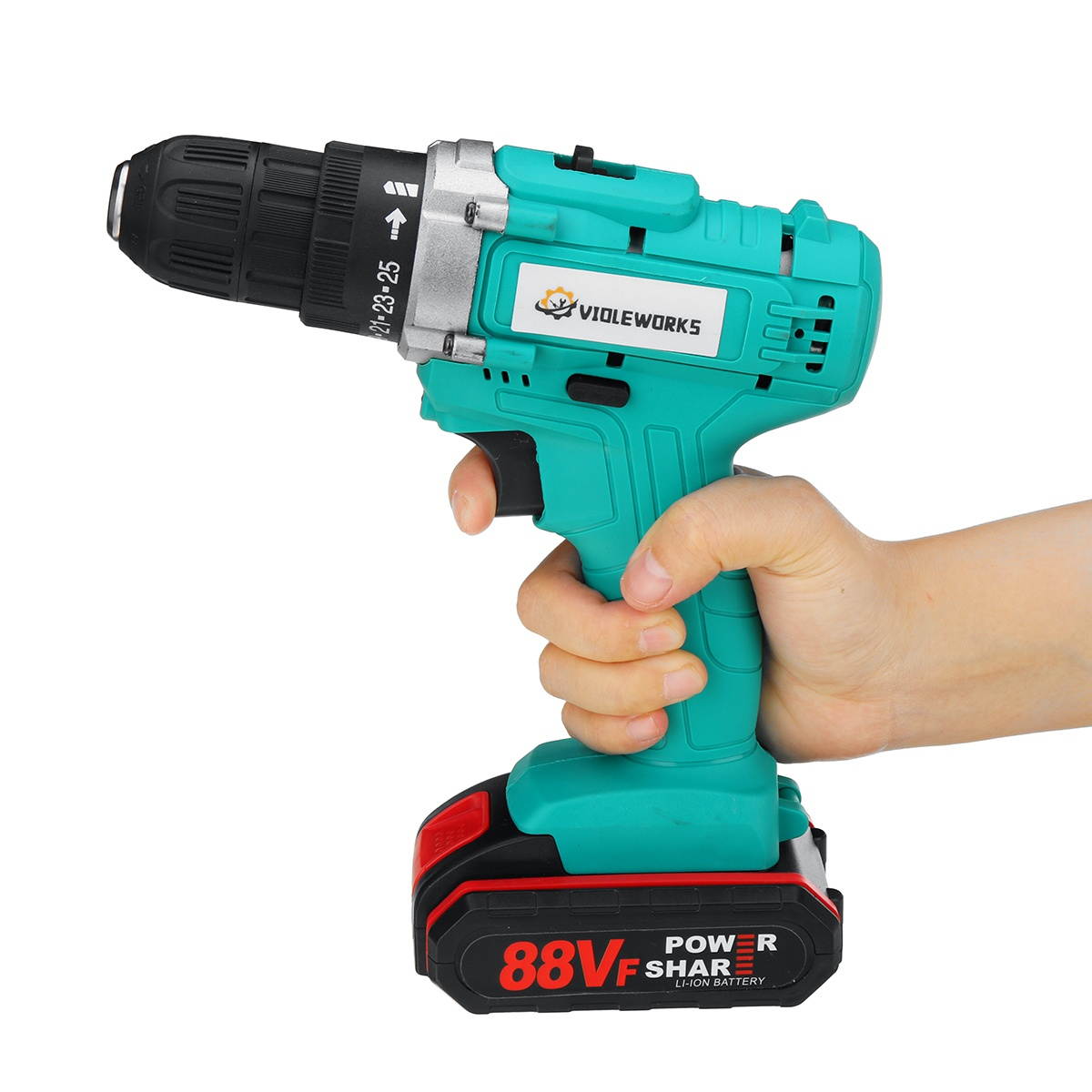 VIOLEWORKS 88VF Cordless Electric Impact Drill 2 Speed Hand Screwdriver Drill 25+1 Torque 3/8" Chuck W/ 1/2pcs Battery-One Battery