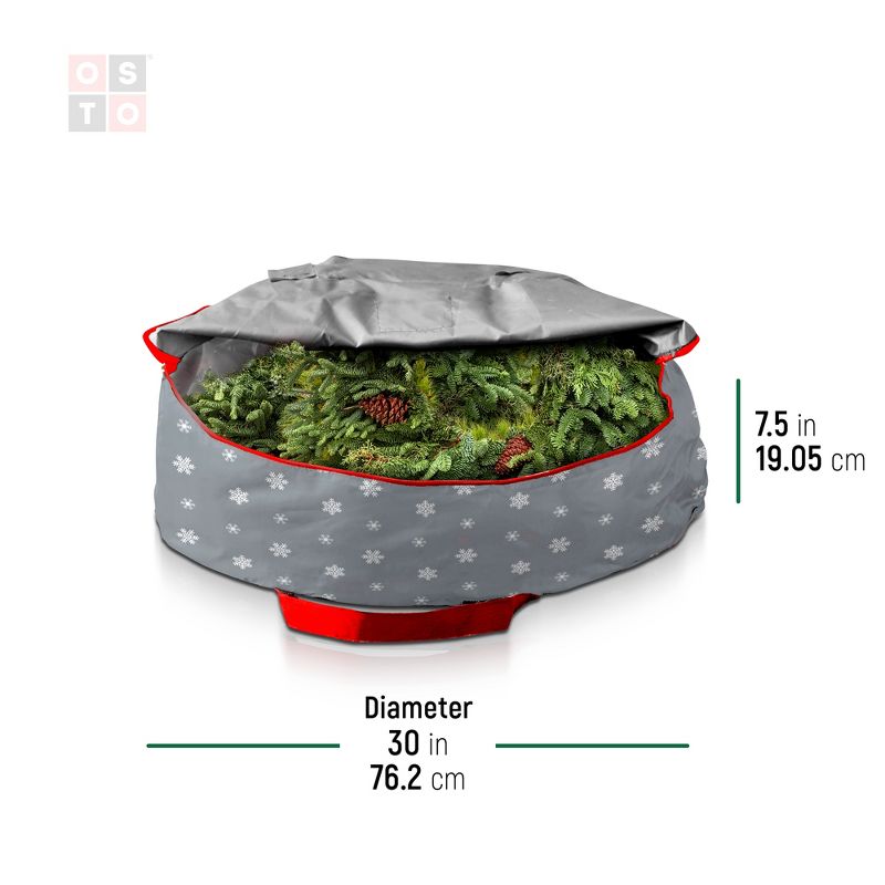 OSTO Superior Christmas Wreath Storage Bag with Holiday Design 30 in. Tear Proof, Waterproof 600D Polyester, Year-round Wreath Storage Protection