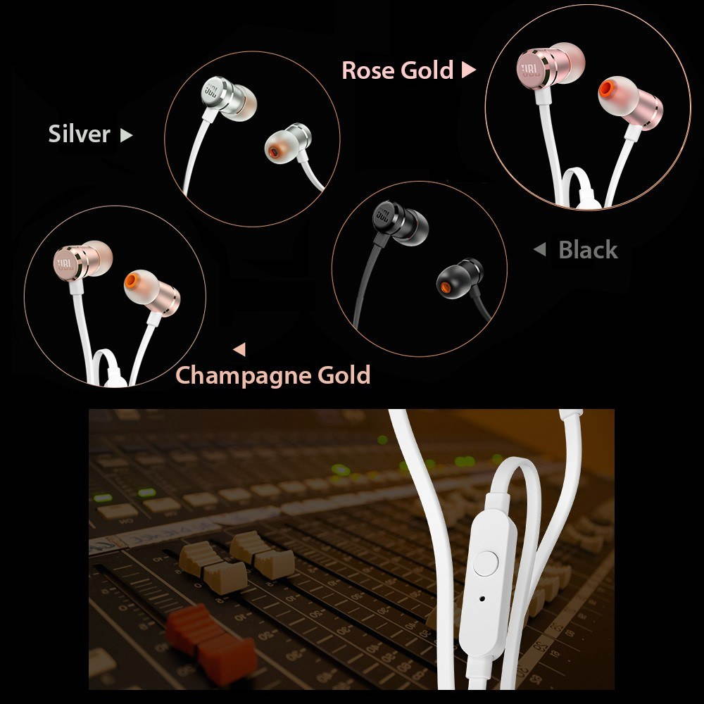 JBL T290 In-ear Headphones JBL Pure Bass Sound Earphones One Button Control 3.5mm Jack Wired Earpieces Portable Headset with Microphone For Mobile Phone Tablet