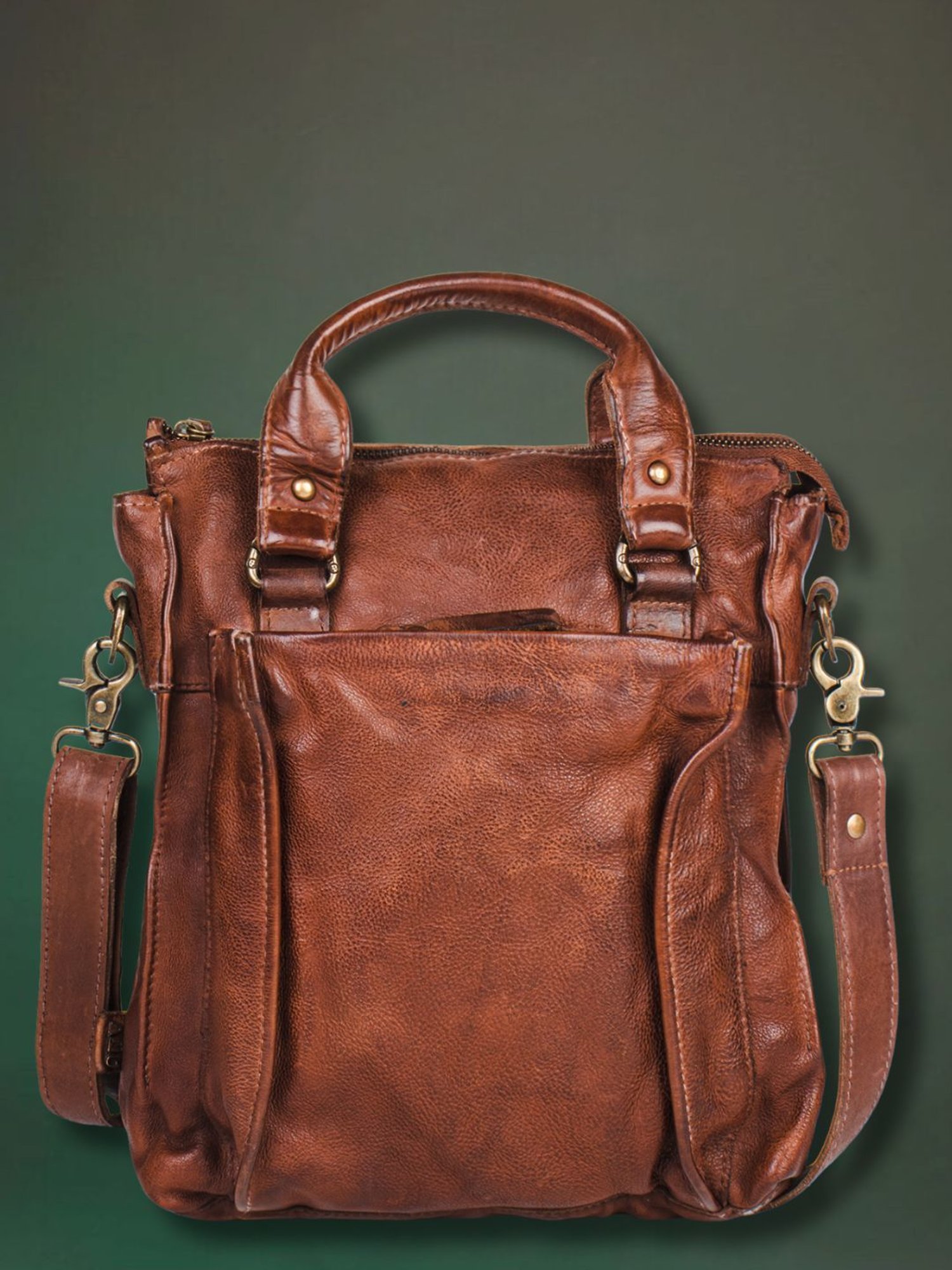 HiLEDER Brown Textured Small Leather 12 inch Cross Body Bag