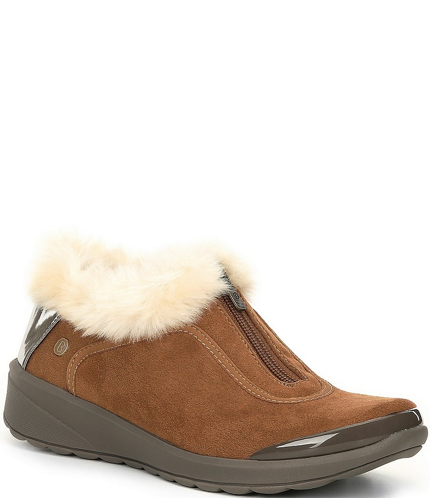 Bzees Golden Zip Front Faux Fur Lined Washable Wedge Booties