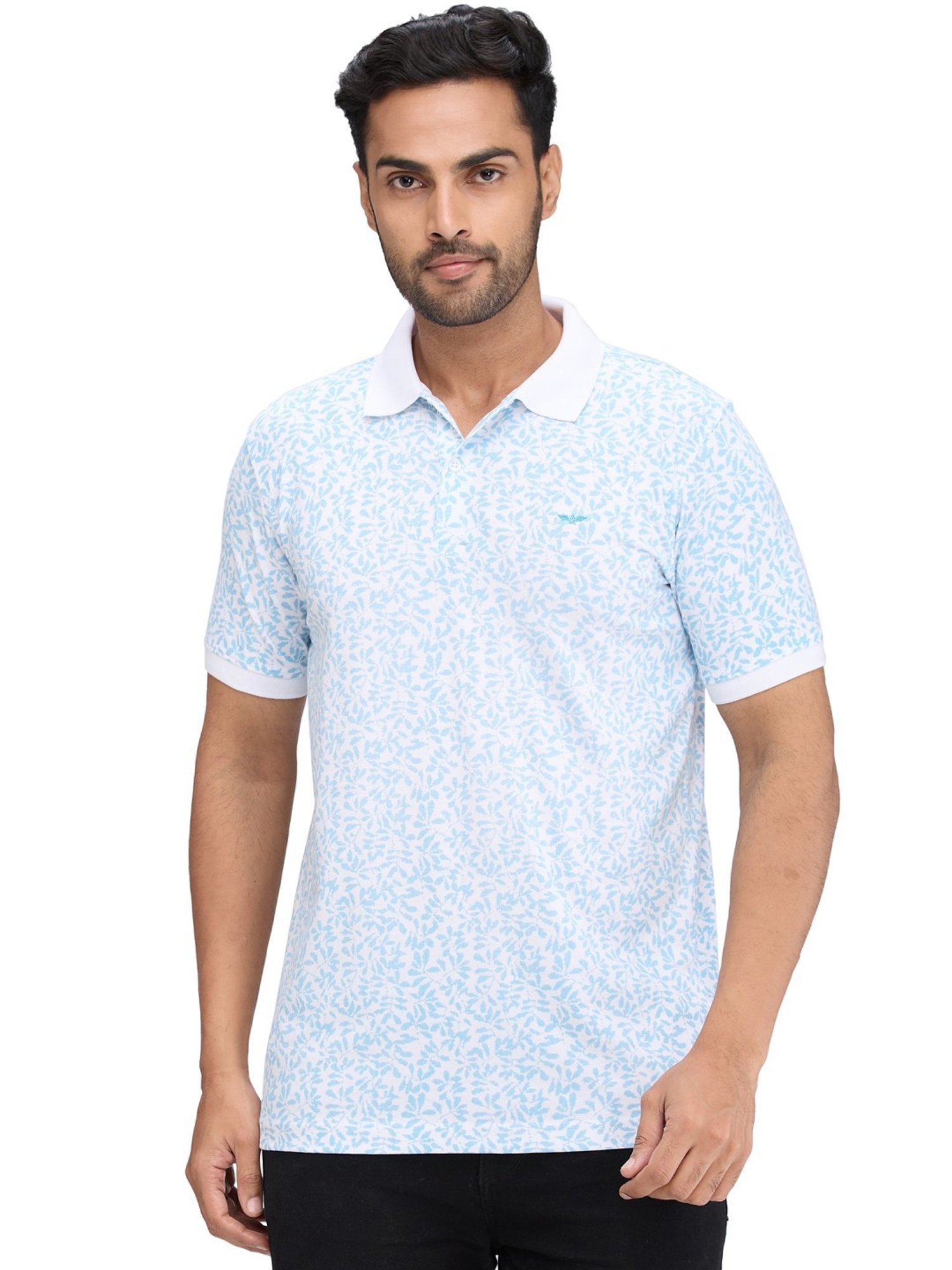 Park Avenue Blue Slim Fit Printed Polo T-Shirt