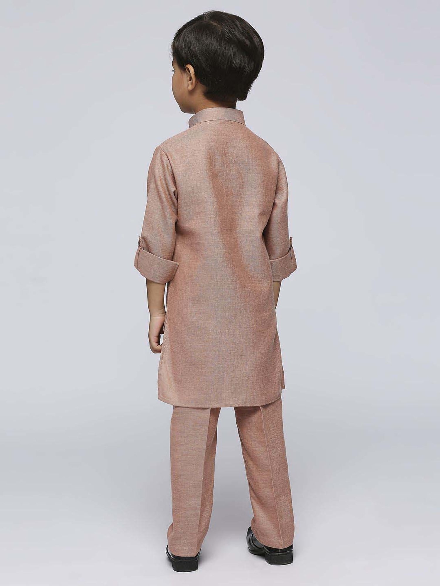 Kids Island Boys Brown Jacquard Full Sleeves Kurta Set